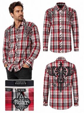 Roar Plaid Button Up Shirt XXL Red Black